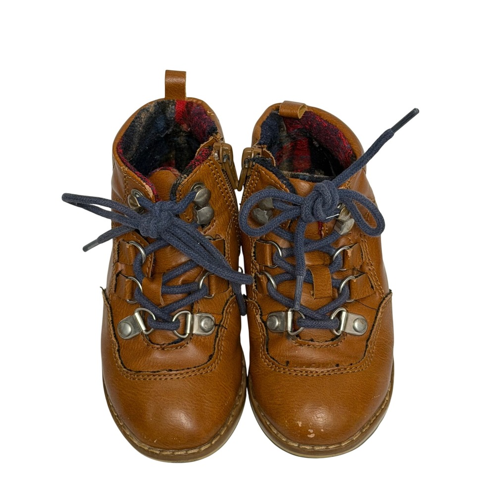 Baby Gap Toddler Kids TB Hiker Boots Light Brown Faux Leather Side Zip Size 8